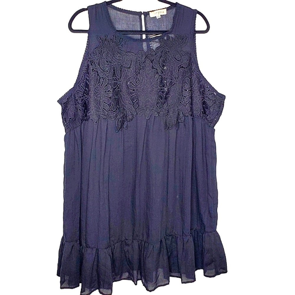 Umgee Black Lace Yoke Mini Dress